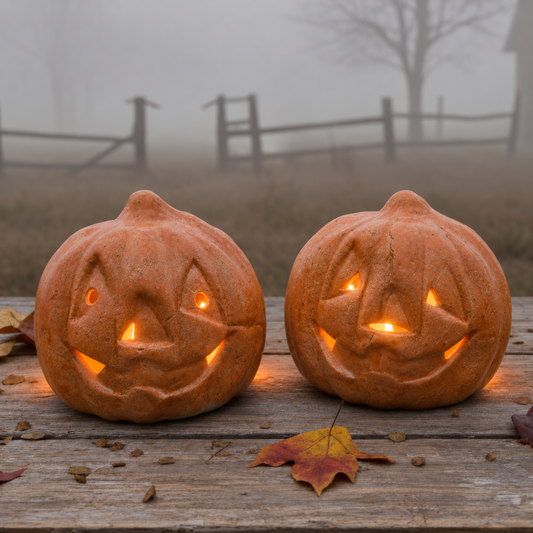 Jack O’Lantern Handmade Ceramic Tealight Holder – Halloween Pumpkin Light, 12 × 13 × 14 cm by Red Raven Pottery