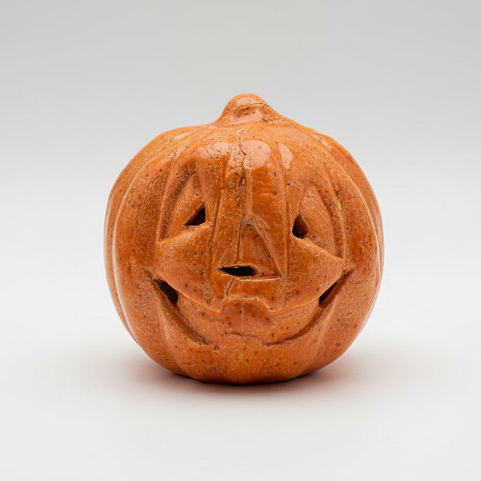 Jack O’Lantern Handmade Ceramic Tealight Holder – Halloween Pumpkin Light, 12 × 13 × 14 cm by Red Raven Pottery