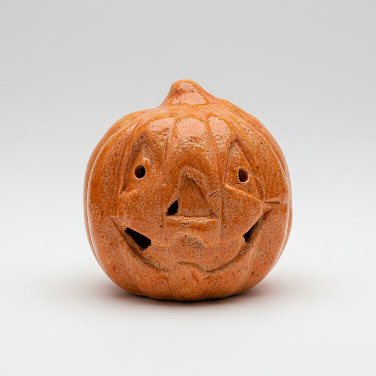 Jack O’Lantern Handmade Ceramic Tealight Holder – Halloween Pumpkin Light, 12 × 13 × 14 cm by Red Raven Pottery