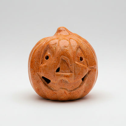 Jack O’Lantern Handmade Ceramic Tealight Holder – Halloween Pumpkin Light, 12 × 13 × 14 cm by Red Raven Pottery