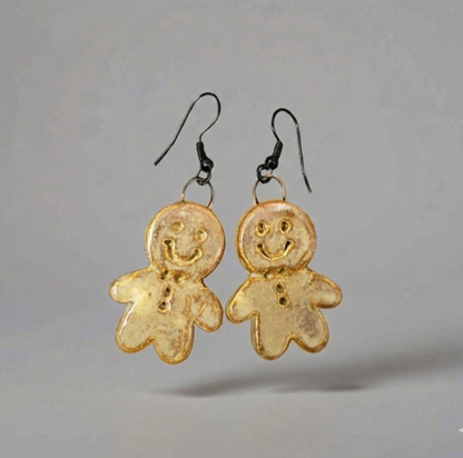 Jolly Gingerbread Man or Woman Earrings – Handmade Seasonal Charms, 3×2 cm by Red Raven Pottery