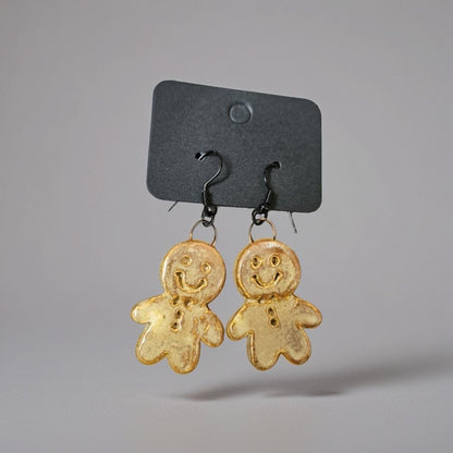 Jolly Gingerbread Man or Woman Earrings – Handmade Seasonal Charms, 3×2 cm by Red Raven Pottery