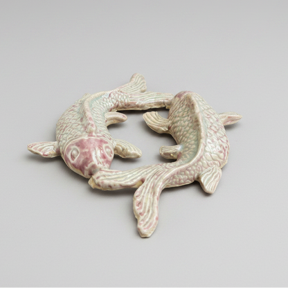 Koi Duo Ceramic Figurine – Symbol of Harmony, 10 × 10 × 1.5 cm by Red Raven Pottery