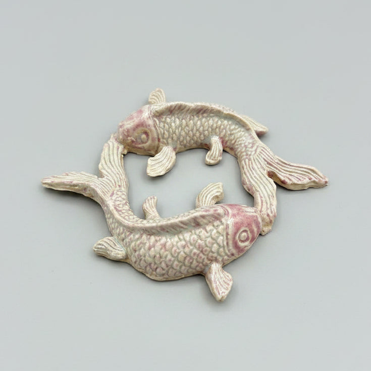 Koi Duo Ceramic Figurine – Symbol of Harmony, 10 × 10 × 1.5 cm by Red Raven Pottery