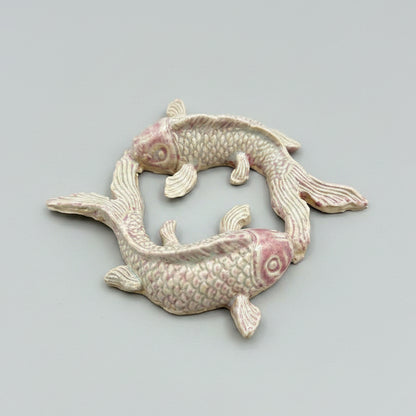 Koi Duo Ceramic Figurine – Symbol of Harmony, 10 × 10 × 1.5 cm by Red Raven Pottery