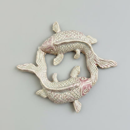 Koi Duo Ceramic Figurine – Symbol of Harmony, 10 × 10 × 1.5 cm by Red Raven Pottery