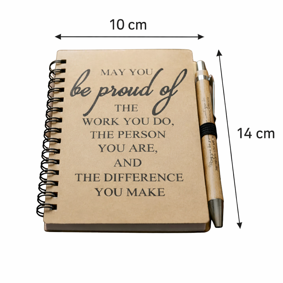 Kraft Notebook & Wooden Pen Set – Daily Affirmation in Writing, 14×10 cm