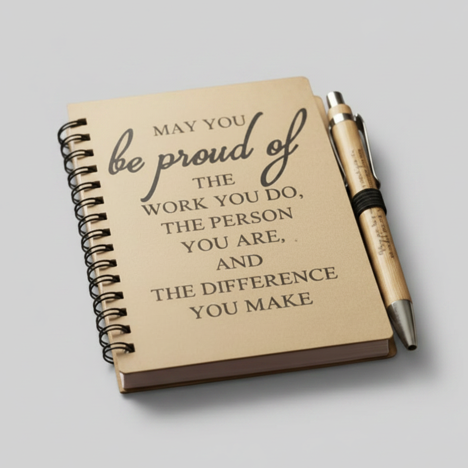 Kraft Notebook & Wooden Pen Set – Daily Affirmation in Writing, 14×10 cm
