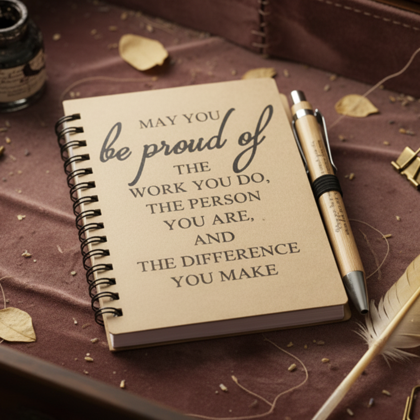 Kraft Notebook & Wooden Pen Set – Daily Affirmation in Writing, 14×10 cm