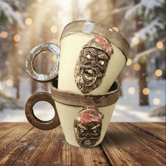 Krampus Vigil Ceramic Coffee Cups – Set of 2 Alpengeist Vessels, Ø7.5×6.5 cm by Red Raven Pottery