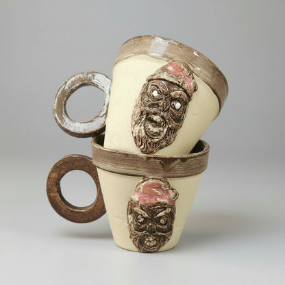Krampus Vigil Ceramic Coffee Cups – Set of 2 Alpengeist Vessels, Ø7.5×6.5 cm by Red Raven Pottery