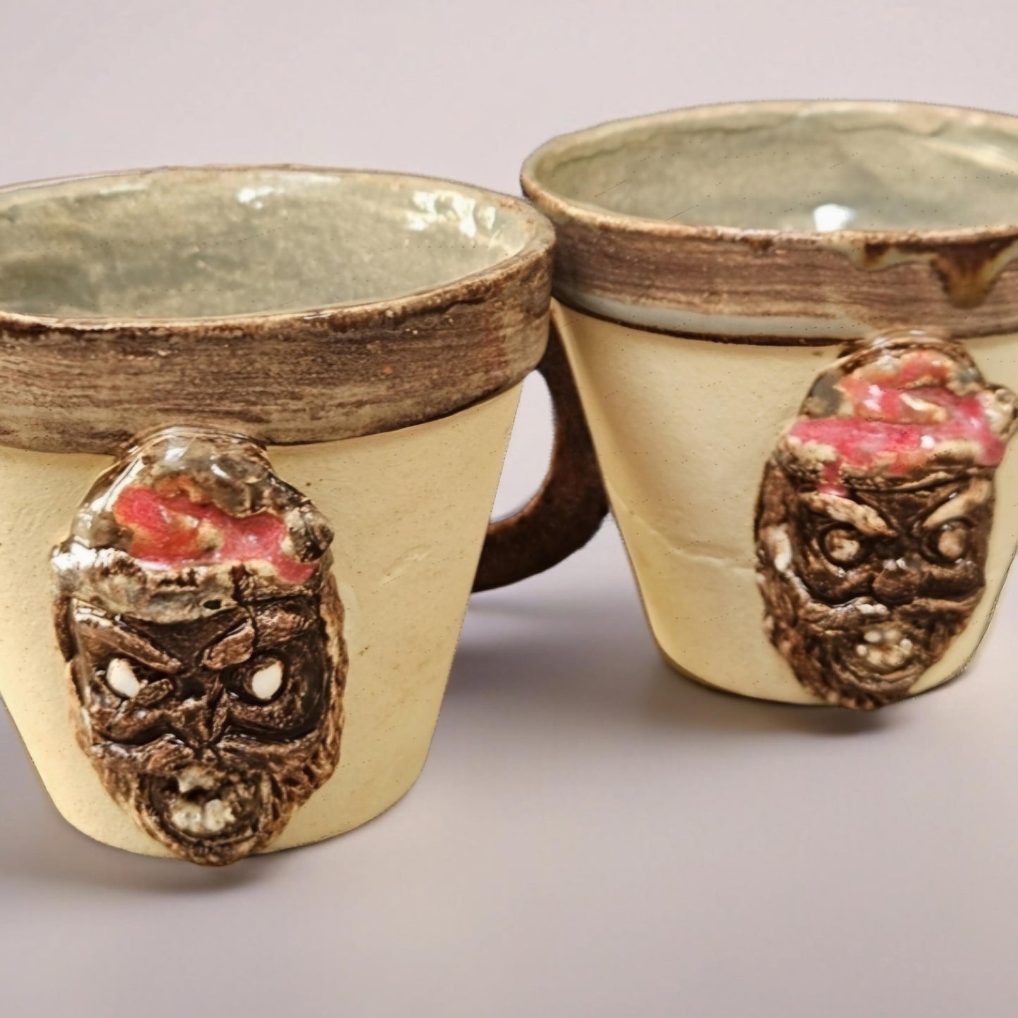 Krampus Vigil Ceramic Coffee Cups – Set of 2 Alpengeist Vessels, Ø7.5×6.5 cm by Red Raven Pottery