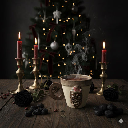 Krampus Vigil Ceramic Coffee Cups – Set of 2 Alpengeist Vessels, Ø7.5×6.5 cm by Red Raven Pottery