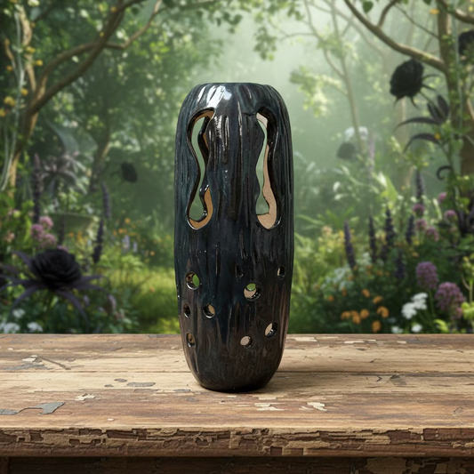 Lava Core Ceramic Vase – Open Earth Vessel, Ø7.5×21 cm by Red Raven Pottery