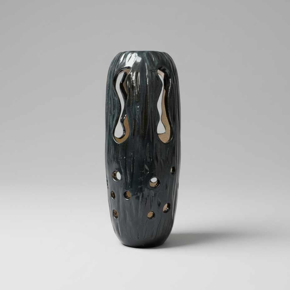 Lava Core Ceramic Vase – Open Earth Vessel, Ø7.5×21 cm