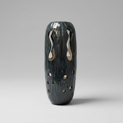 Lava Core Ceramic Vase – Open Earth Vessel, Ø7.5×21 cm