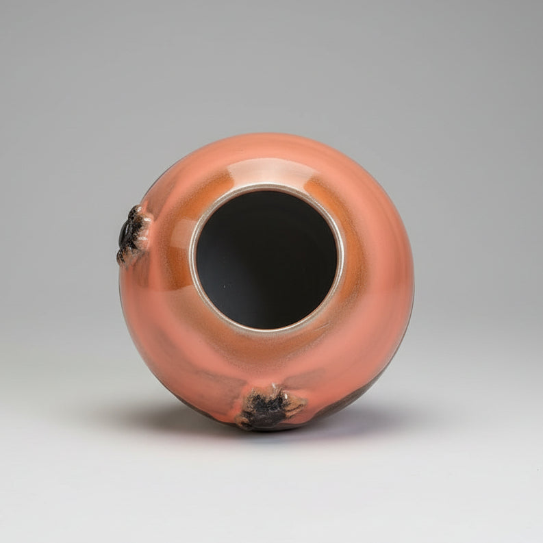 Lava & Whiskers Ceramic Sphere Vase – Winged Mice In Volcanic Clay, Ø10×10 cm by Red Raven Pottery