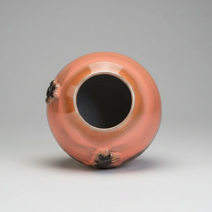 Lava & Whiskers Ceramic Sphere Vase – Winged Mice In Volcanic Clay, Ø10×10 cm by Red Raven Pottery