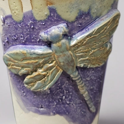 Lavender Dragonfly Ceramic Tumbler – Sculpted Symbol of Renewal, Ø8.5×12.5 cm by Red Raven Pottery