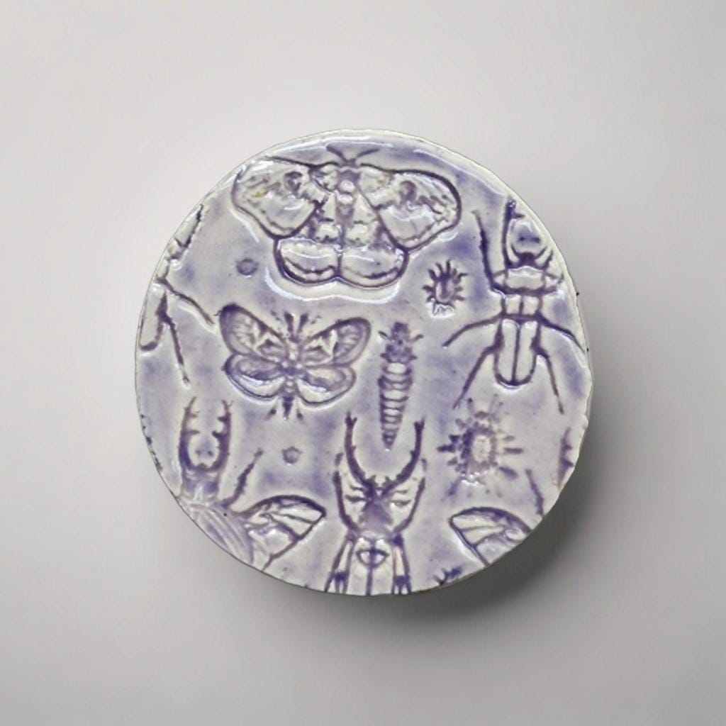 Lavender Entomology Ceramic Set – Life Beneath The Purple Haze, various designs by Red Raven Pottery