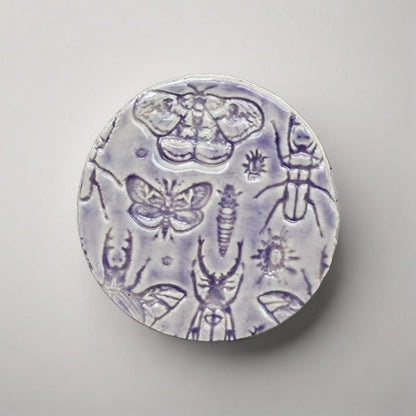 Lavender Entomology Ceramic Set – Life Beneath The Purple Haze, various designs by Red Raven Pottery