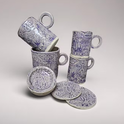 Lavender Entomology Ceramic Set – Life Beneath The Purple Haze, various designs by Red Raven Pottery