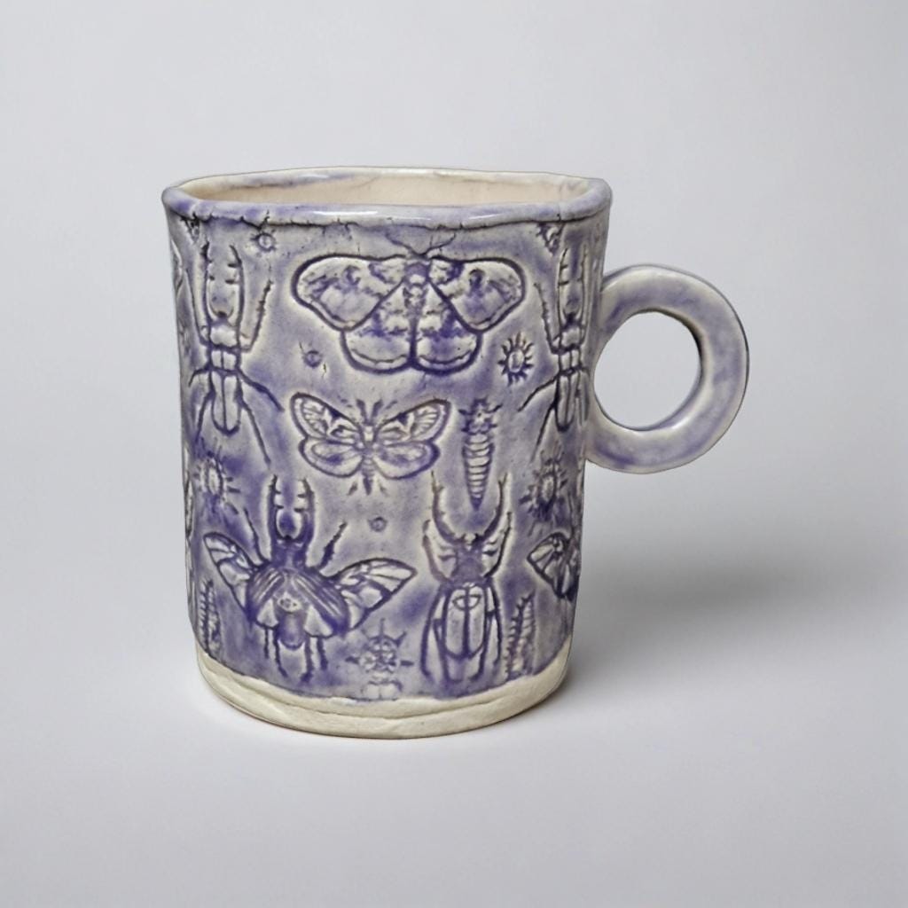 Lavender Entomology Ceramic Set – Life Beneath The Purple Haze, various designs by Red Raven Pottery