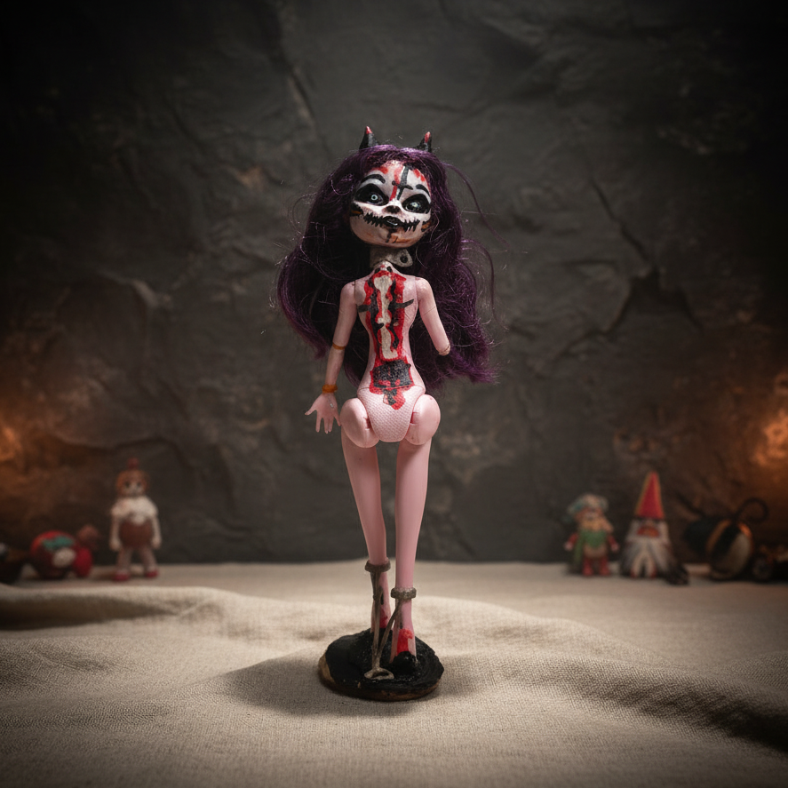 Lillith Spawn Painted Horror Doll – Customized Gothic Figurine, 27 cm by Hook & Hex