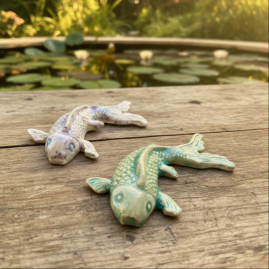 Little Koi Ceramic Figurine – Pondside Keepsake, 8 × 5 × 1.5 cm by Red Raven Pottery