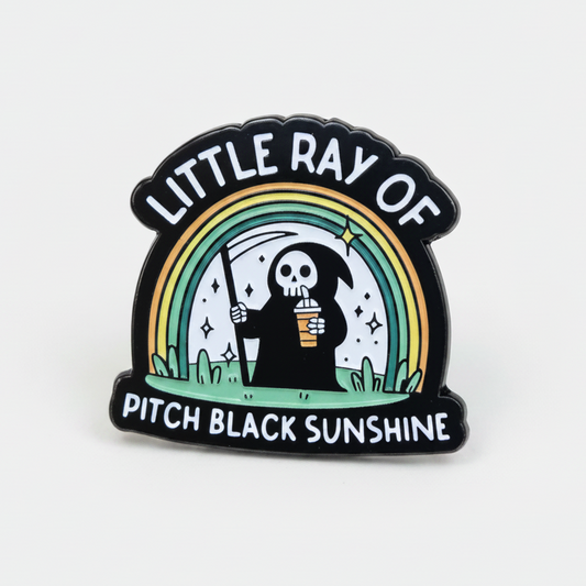 Little Ray Of Pitch-Black Sunshine Enamel Pin – Grim Rainbow Metal Badge, 3.6×3.8 cm sarcastic humor pin