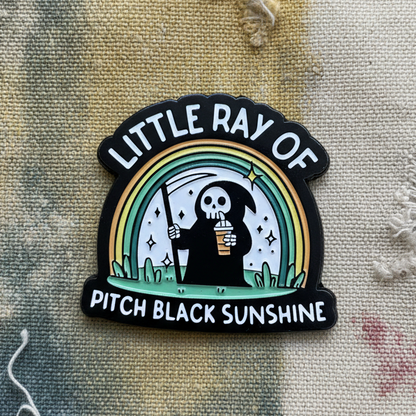 Little Ray Of Pitch-Black Sunshine Lapel Pin – Grim Rainbow Metal Badge, 3.6×3.8 cm
