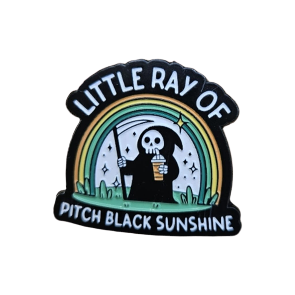 Little Ray Of Pitch-Black Sunshine Lapel Pin – Grim Rainbow Metal Badge, 3.6×3.8 cm
