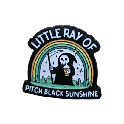 Little Ray Of Pitch-Black Sunshine Lapel Pin – Grim Rainbow Metal Badge, 3.6×3.8 cm