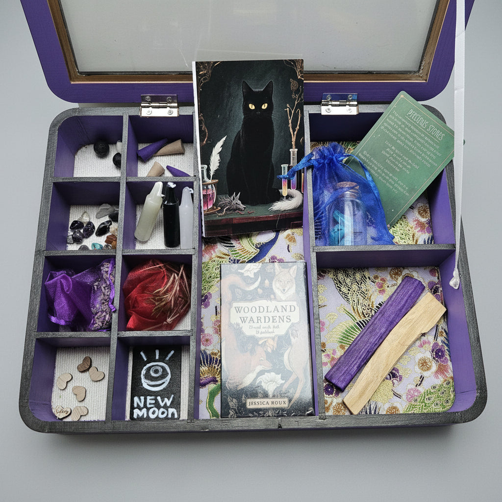 Lunar Tides Painted Spell Box – Wooden Moon Ritual Kit, 30 × 23 × 5 cm by Hook & Hex