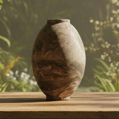 Marbled Earth Ceramic Vase – Stone-Toned Ritual Vessel, Ø11×17 cm by Red Raven Pottery