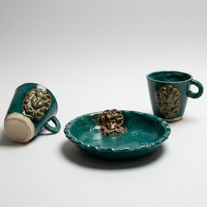 Medusa’s Gaze Handmade Ceramic Breakfast Set – Mythology Mug & Plate, various designs by Red Raven Pottery
