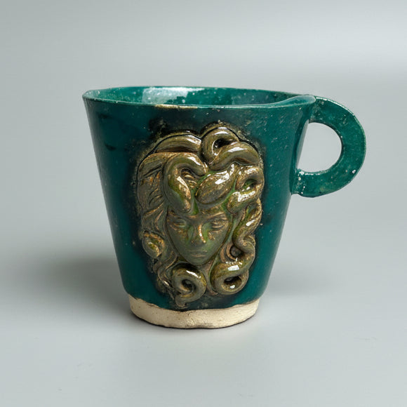 Medusa’s Gaze Handmade Ceramic Breakfast Set – Mythology Mug & Plate, various designs by Red Raven Pottery