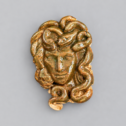 Medusa’s Gaze Handmade Ceramic Fridge Magnet – Mythological Ornament, 7 × 4.5 × 0.5 cm by Red Raven Pottery