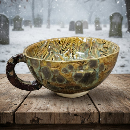 Memento Mori Ceramic Teacup – Requiem for Stillness, Ø11.5×6 cm by Red Raven Pottery