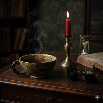 Memento Mori Ceramic Teacup – Requiem for Stillness, Ø11.5×6 cm by Red Raven Pottery
