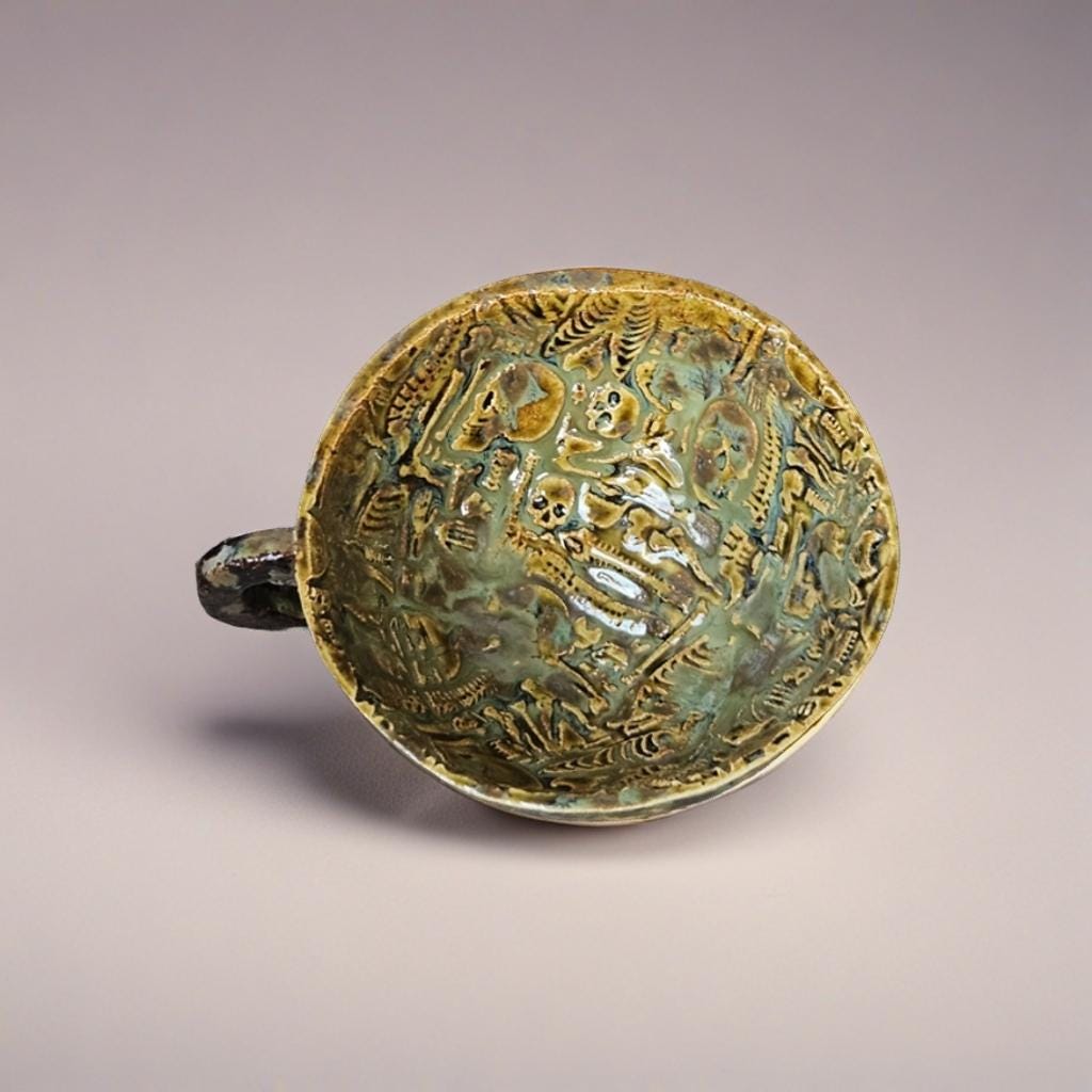 Memento Mori Ceramic Teacup – Requiem for Stillness, Ø11.5×6 cm by Red Raven Pottery