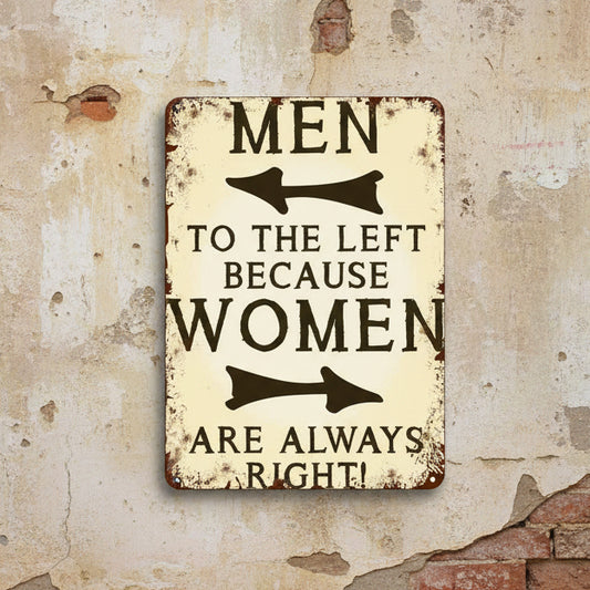 Men Left, Woman RIght Wooden Sign – Cheeky Couple Humor Wall Art, 13×20 cm