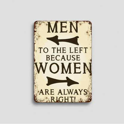 Men Left, Woman RIght Wooden Sign – Cheeky Couple Humor Wall Art, 13×20 cm