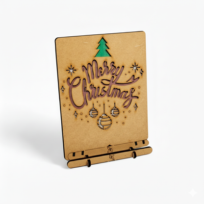 Merry Christmas Wooden Greeting Card – Classic Joy Pop-up Art, 10.5 × 14.5 cm by Komoni