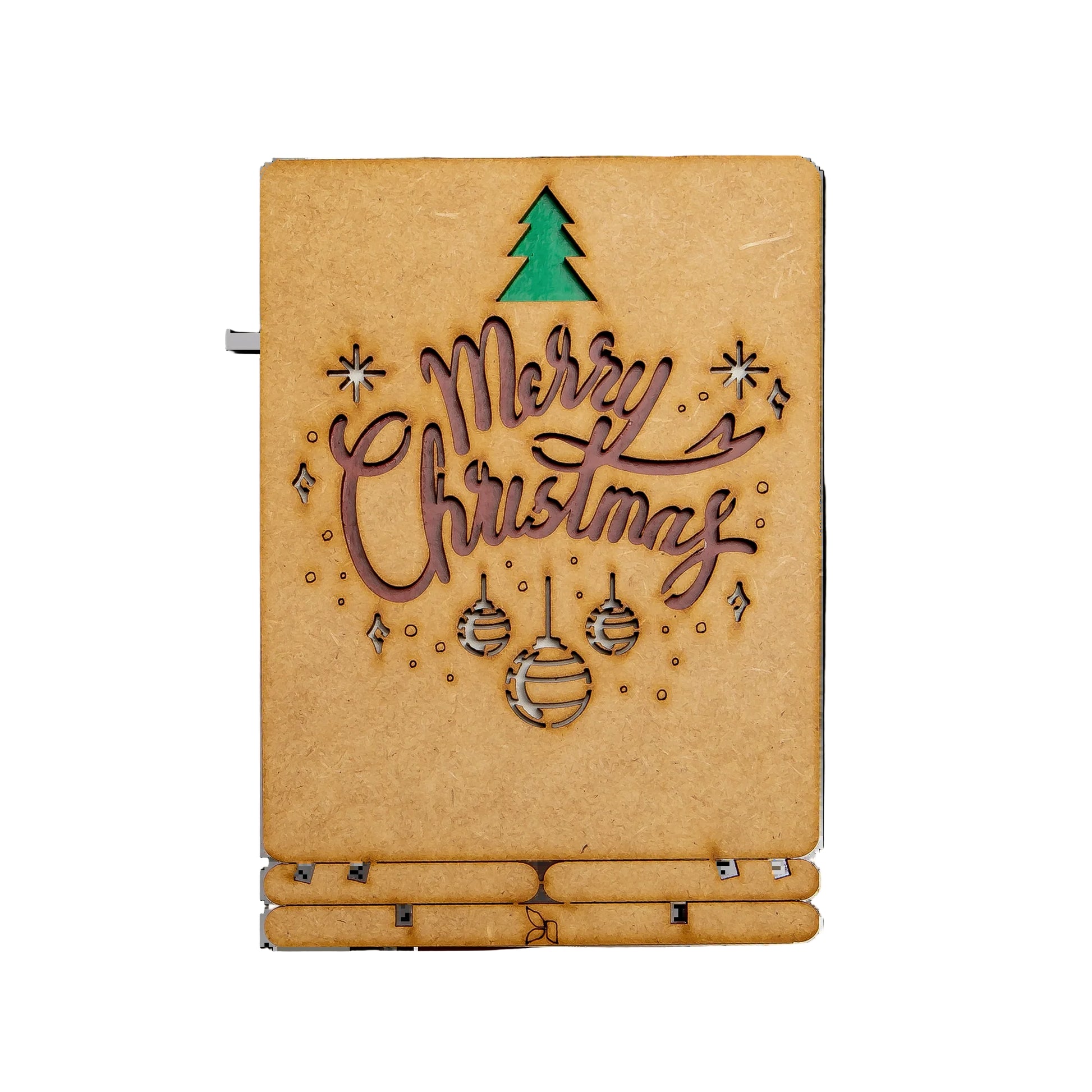 Merry Christmas Wooden Greeting Card – Classic Joy Pop-up Art, 10.5 × 14.5 cm by Komoni