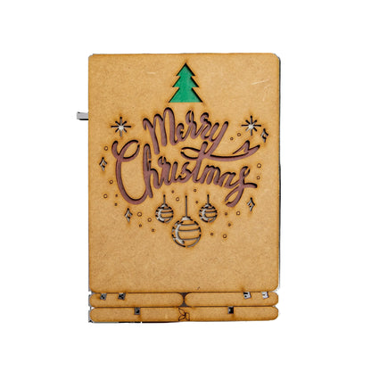 Merry Christmas Wooden Greeting Card – Classic Joy Pop-up Art, 10.5 × 14.5 cm by Komoni