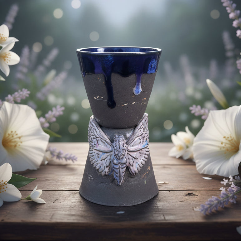 Midnight Moth Ceramic Planter – Shadow Bloom Vessel, Ø6.5×11.5 cm by Red Raven Pottery