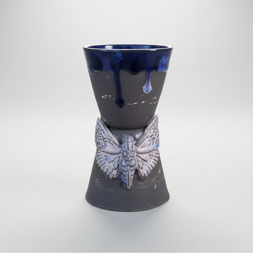 Midnight Moth Ceramic Planter – Shadow Bloom Vessel, Ø6.5×11.5 cm by Red Raven Pottery