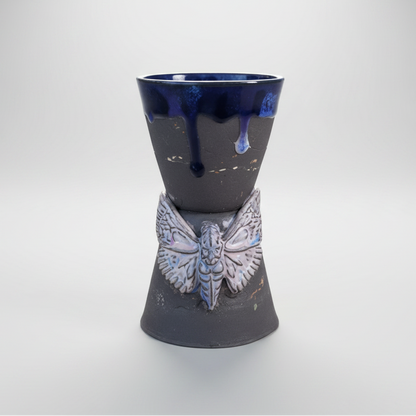 Midnight Moth Ceramic Planter – Shadow Bloom Vessel, Ø6.5×11.5 cm by Red Raven Pottery