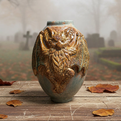 Midnight Sentinel Handmade Ceramic Vase – Keeper of Autumn Blooms, Ø17 × 11 cm by Red Raven Pottery